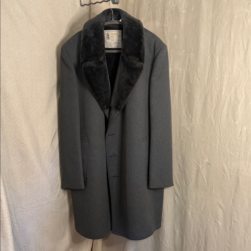 London Fog Charcoal Trench Coat with Black Collar